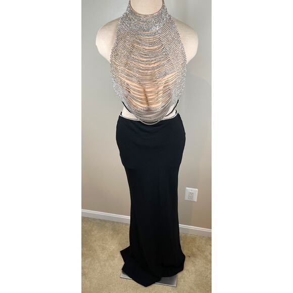 Sau Lee Zara Crystal Embellished Halter Neck Two Piece Maxi Dress Set Size 8 - Picture 4 of 9